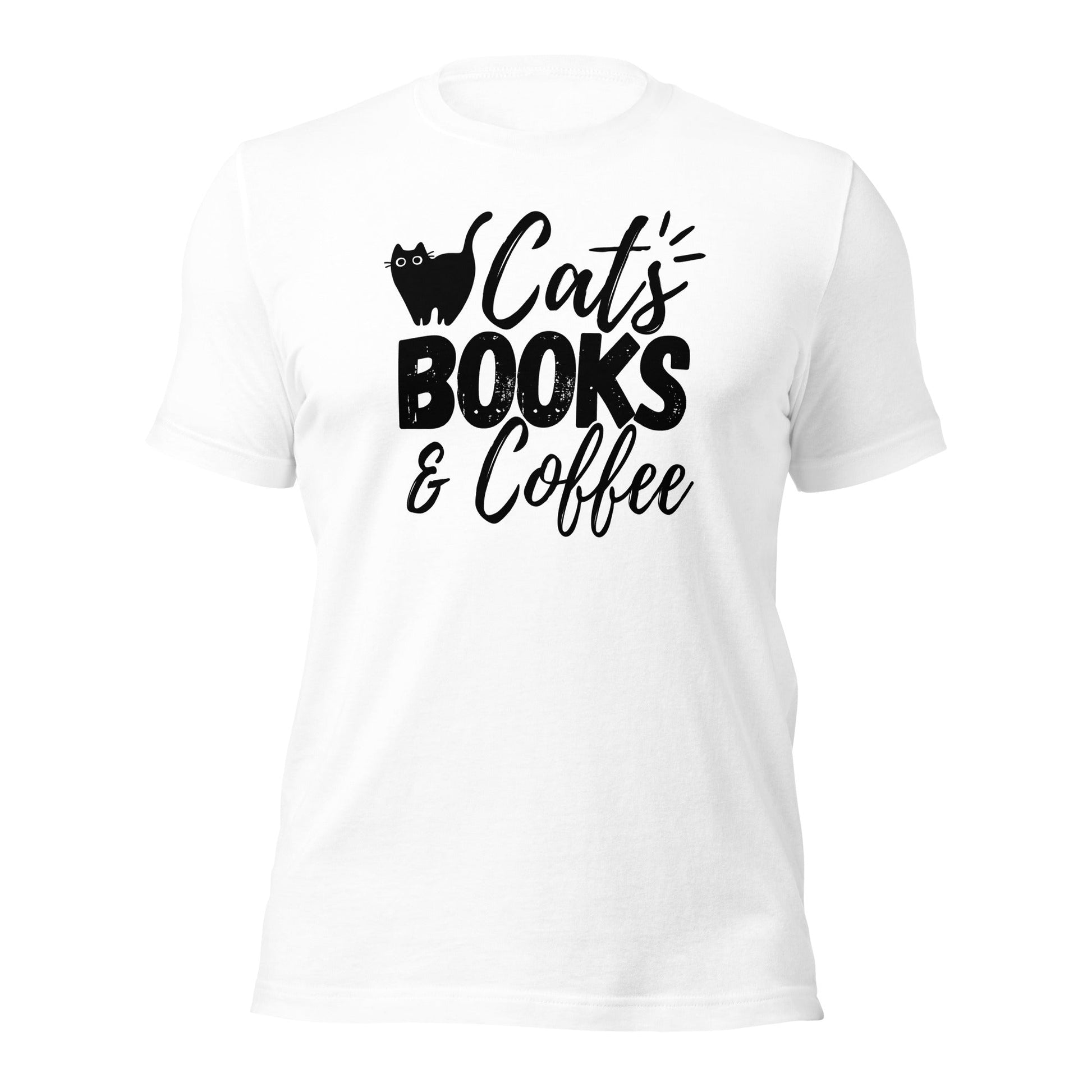 Cats books and coffee T-shirt | funny tee for cat coffee and book lovers