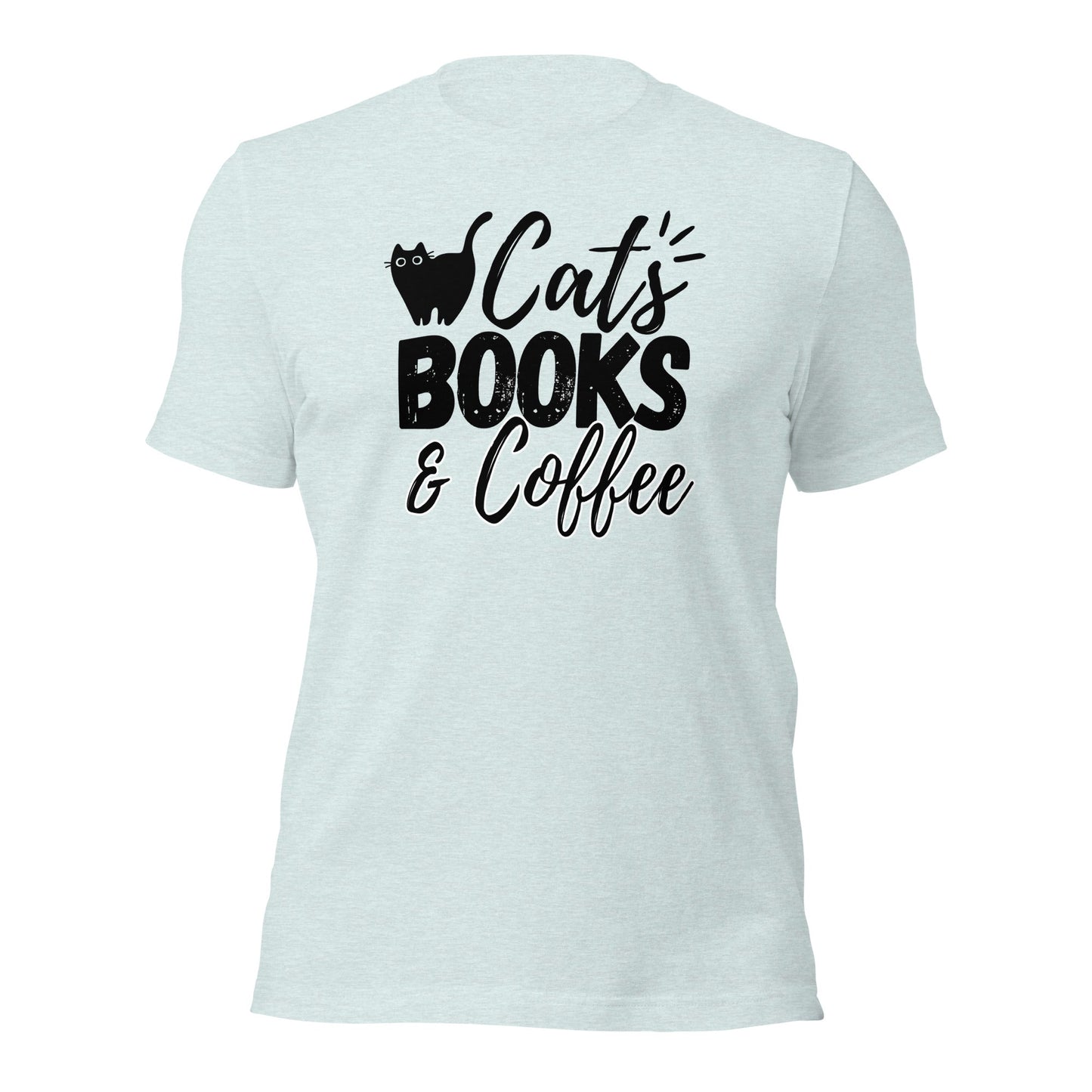 Cats books and coffee T-shirt | funny tee for cat coffee and book lovers