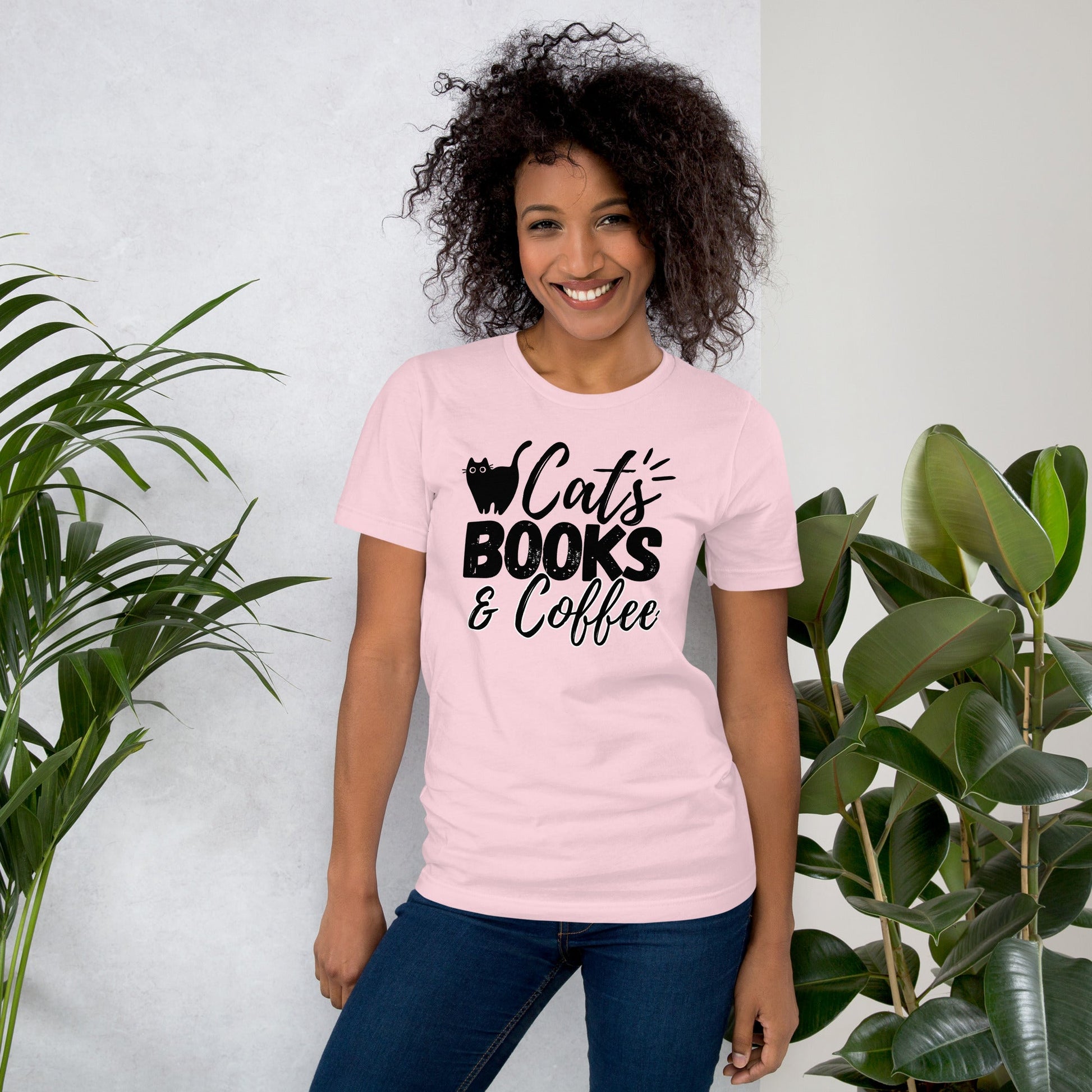 Cats books and coffee T-shirt | funny tee for cat coffee and book lovers