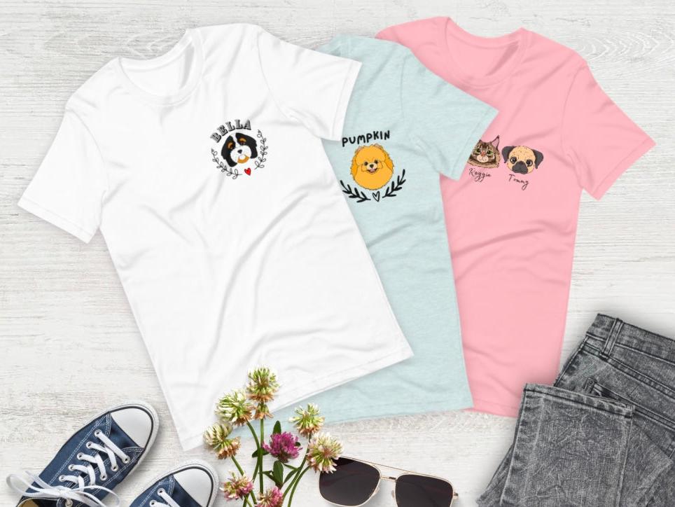 Custom Pet Portrait T-Shirt | 40+ Dog & Cat Breeds | Premium Eco Tee - Jessie's Art Shop