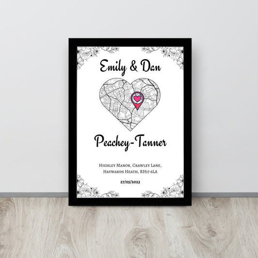 Custom Wedding Location Print | Personalised Marriage Map | Premium A4 Art - Jessie's Art Shop