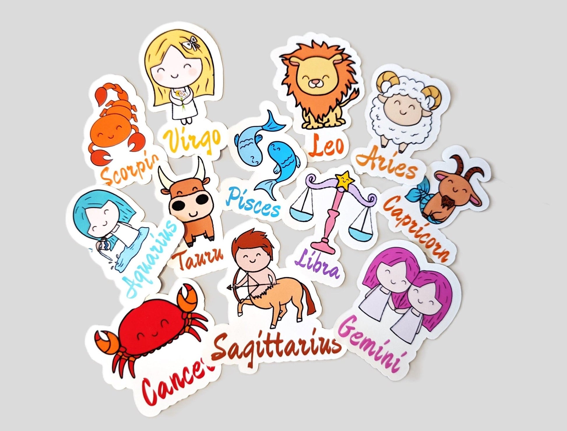 Cute Zodiac sign waterproof glossy stickers | kawaii star sign sticker | Eco friendly & vegan | scrapbooking stickers - Jessie's Art Shop