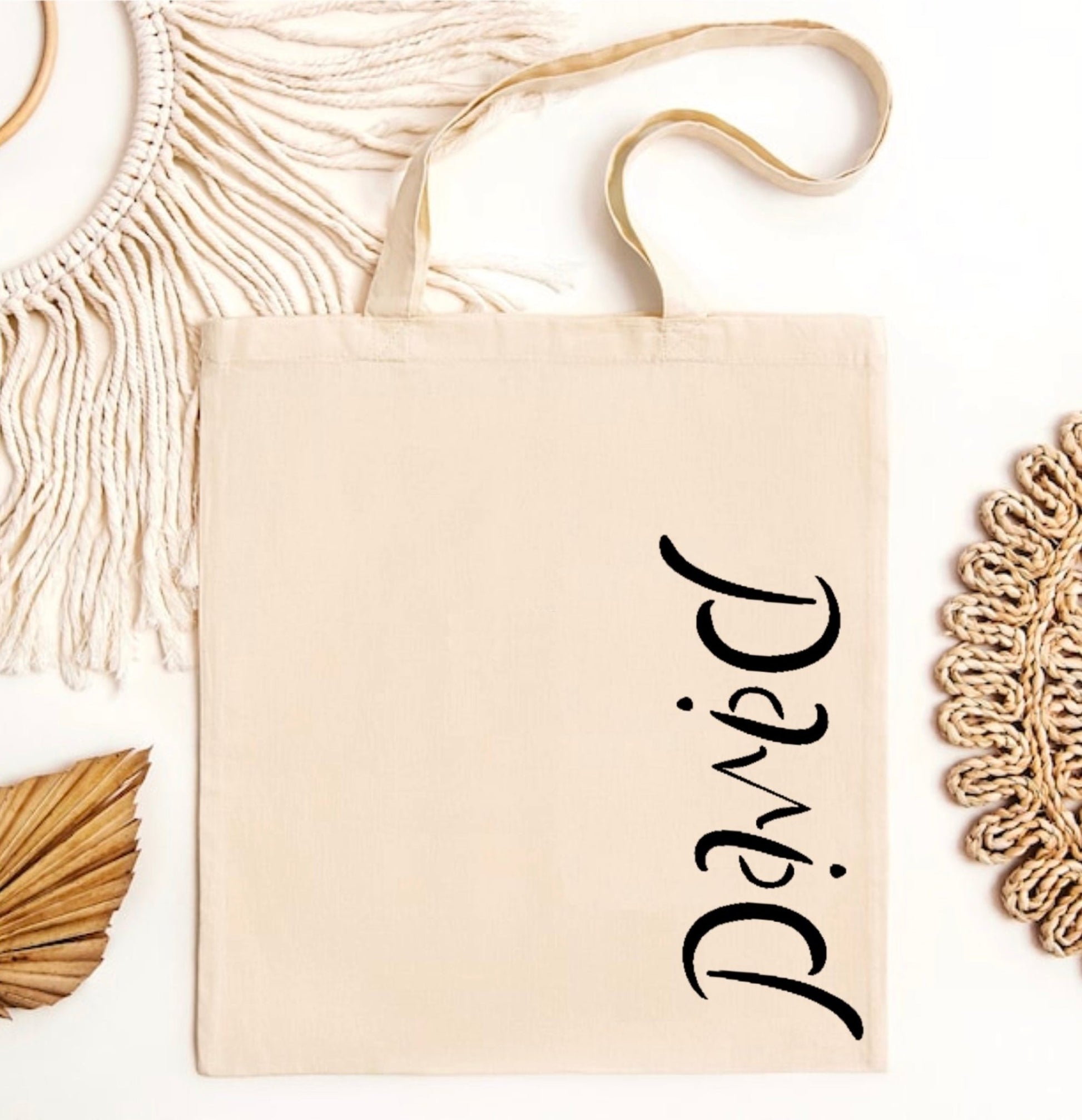 David Ambigram Tote Bag | Unique Name Design | Eco-Friendly Canvas - Jessie's Art Shop