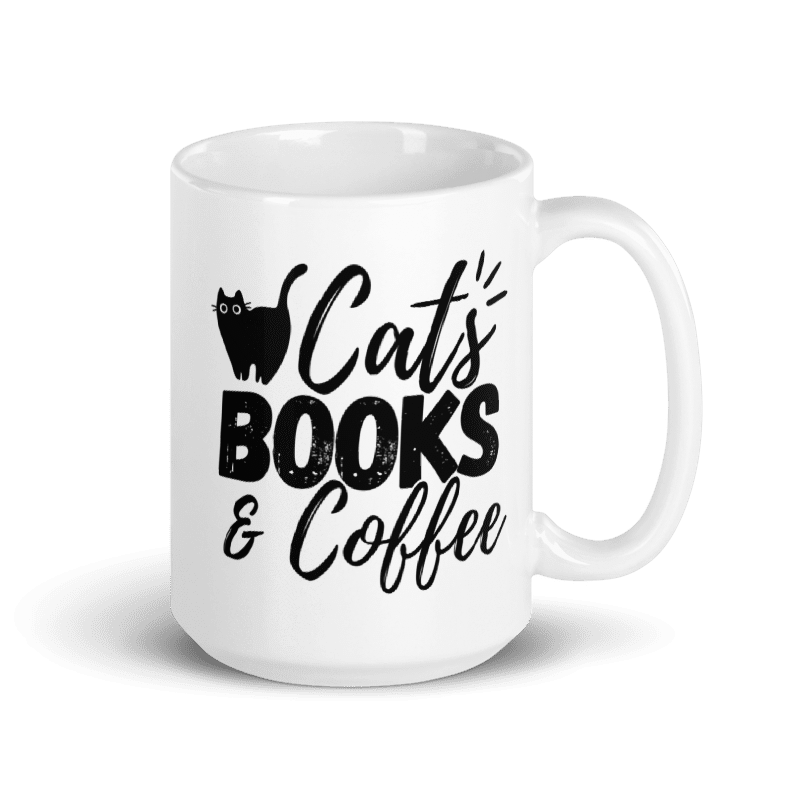 Cats Books and Coffee Mug | Wordart Design | Eco-Friendly Cup - Jessie's Art Shop