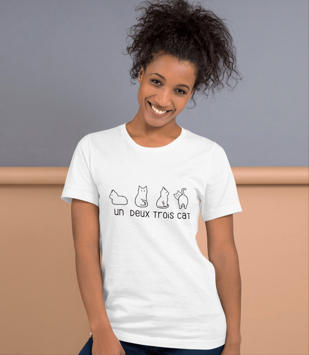 Funny Cat T-shirt | Un Deux Trois Cat | Premium Cotton Tee - Jessie's Art Shop