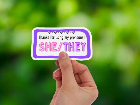 Thanks for using my pronouns sticker | she her they them | LGBTQ+ queer cis decals