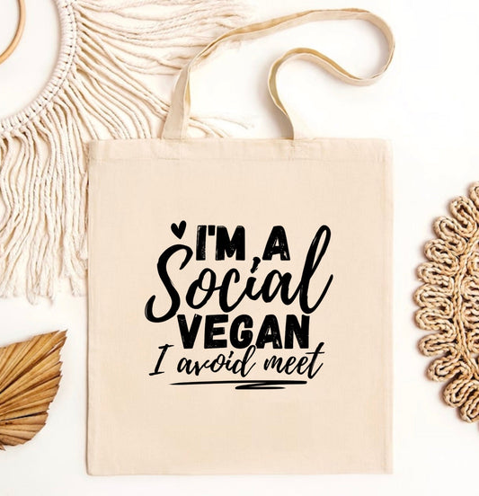 I’m a social vegan I avoid meet tote bag | Eco friendly Canvas reusable shopping Bag - Jessie's Art Shop