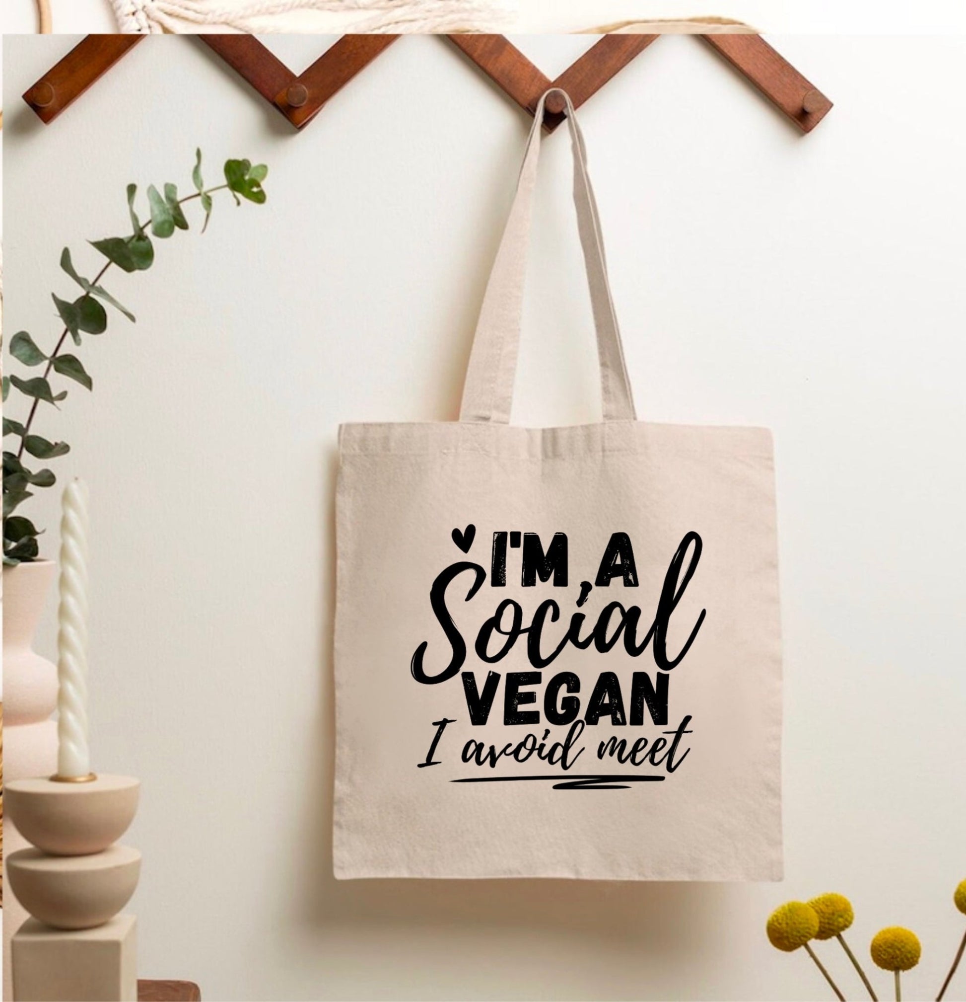 I’m a social vegan I avoid meet tote bag | Eco friendly Canvas reusable shopping Bag - Jessie's Art Shop