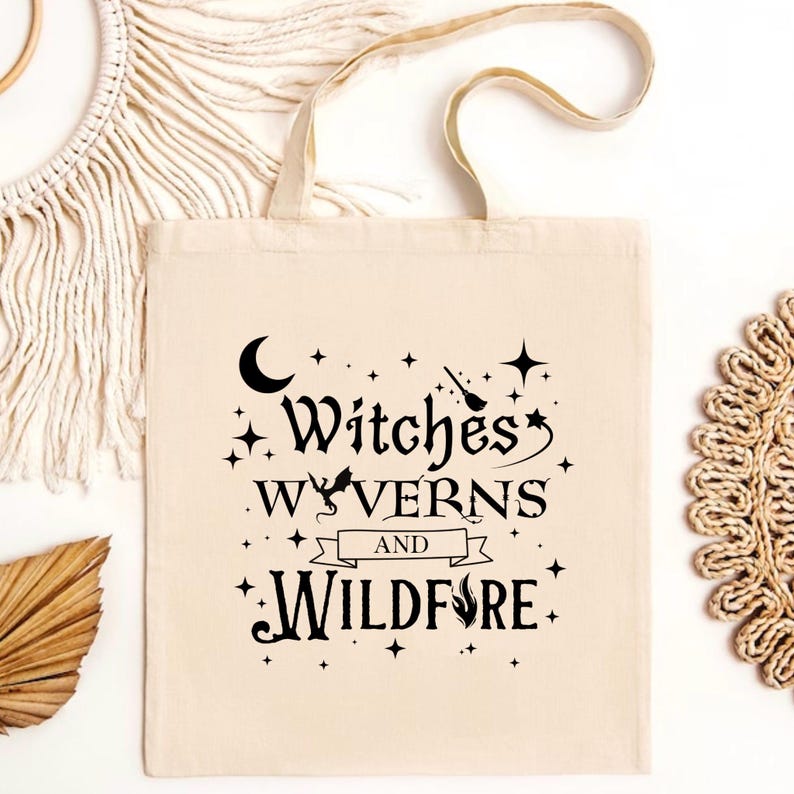 Witches Wyverns and Wildfire tote bag | Eco friendly Canvas reusable shopping Bag | Halloween bag | Fantasy lovers