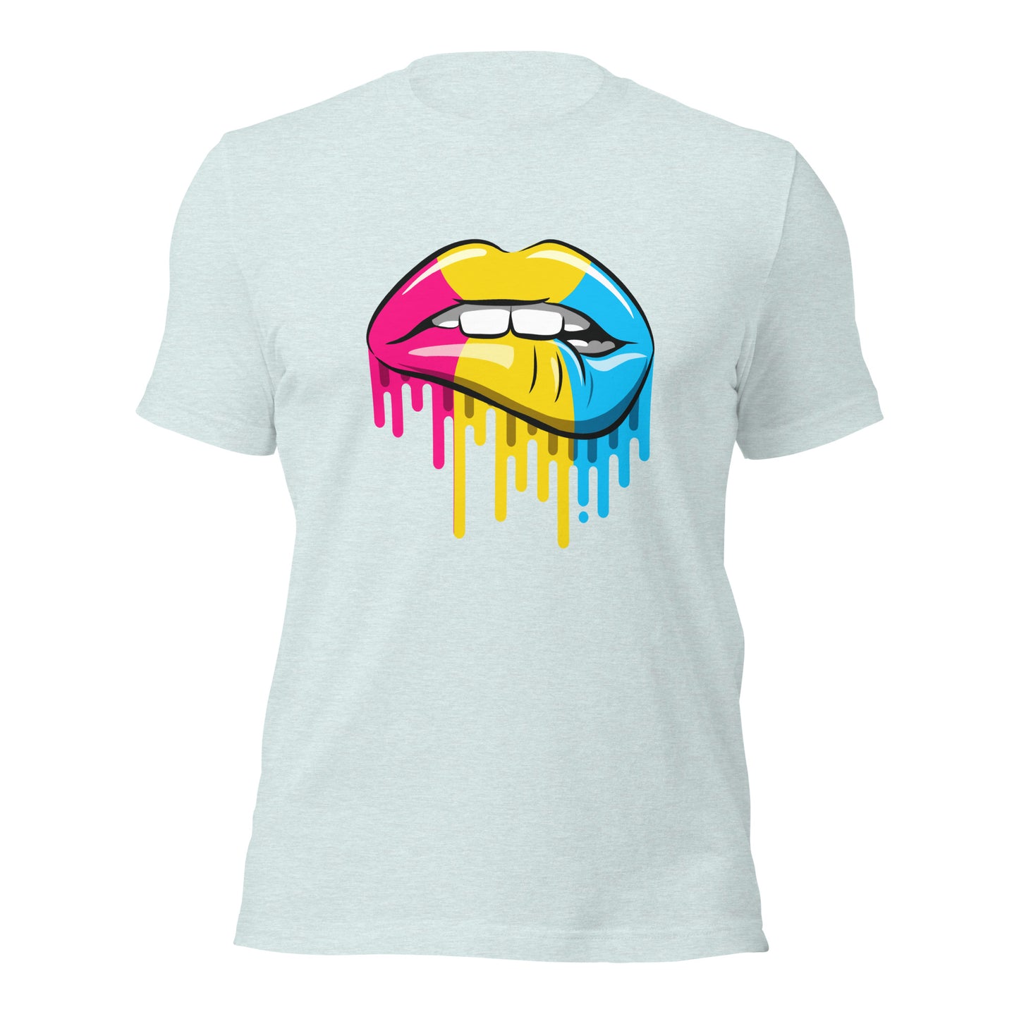 Camiseta con la bandera del orgullo pansexual mordiéndose el labio | Camiseta ecológica de primera calidad