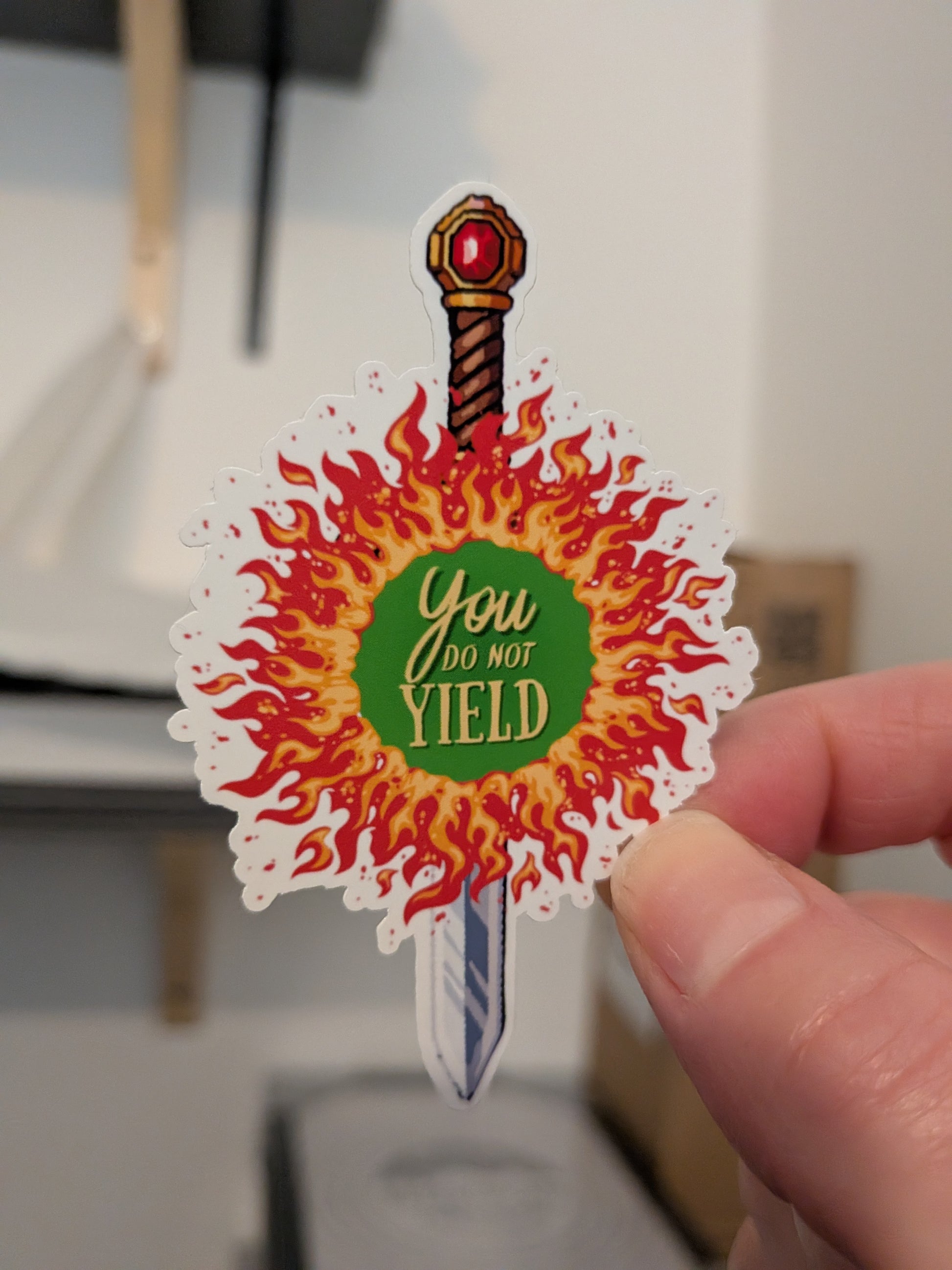 You Do Not Yield Sticker | Throne of Glass merch | Goldryn sword with flames TOG | glossy vinyl