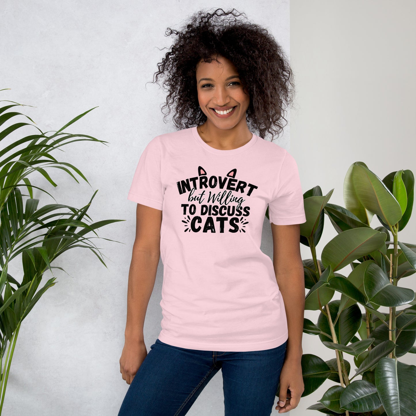 Funny cat T-shirt | introvert but willing to discuss cats | cat lady tee