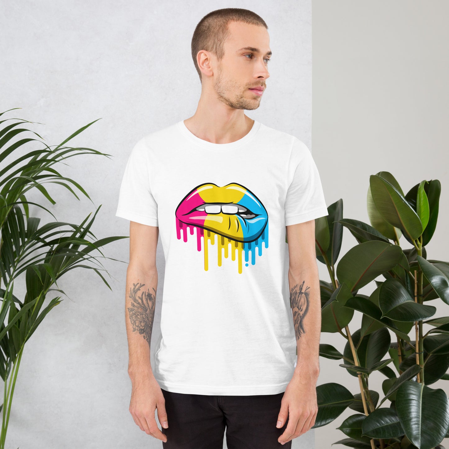 T-shirt pansexuel avec morsure de lèvres | drapeau de la fierté pansexuelle | t-shirt écologique de qualité supérieure