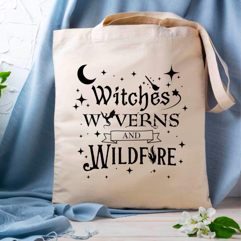 Witches Wyverns and Wildfire tote bag | Eco friendly Canvas reusable shopping Bag | Halloween bag | Fantasy lovers