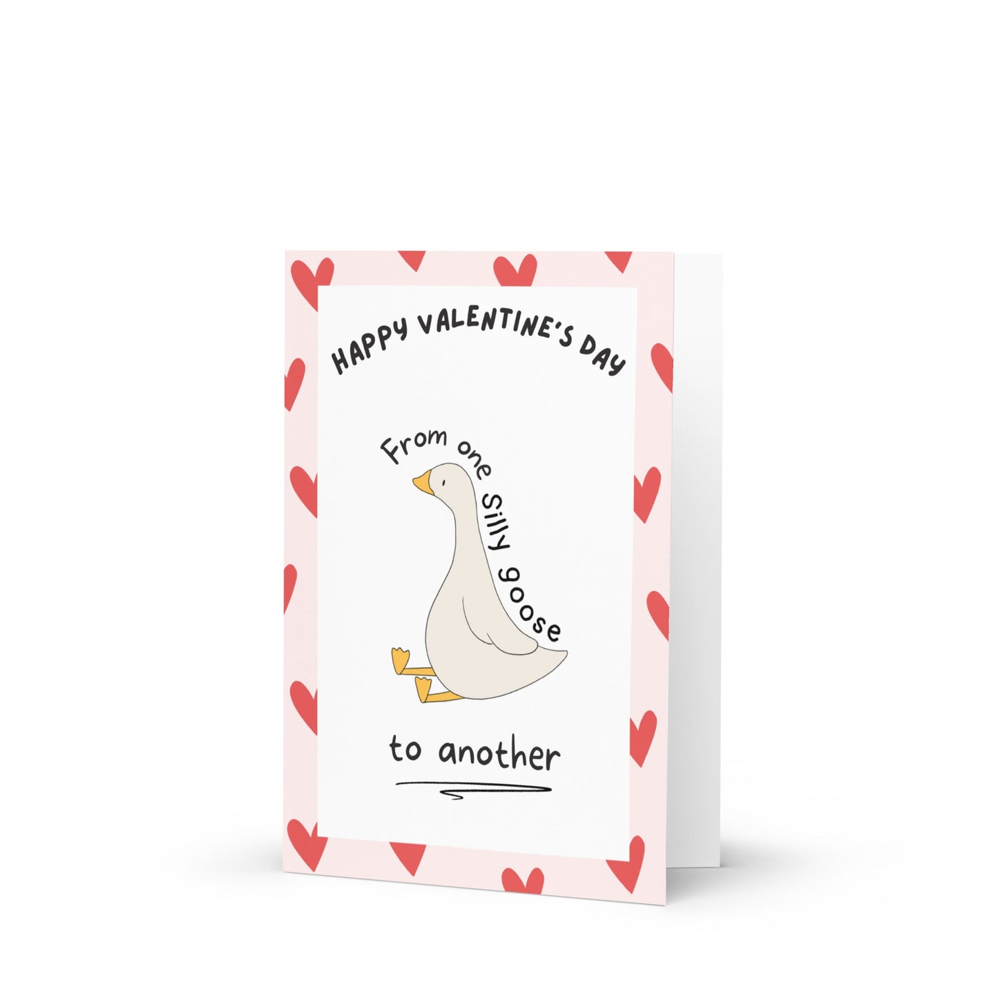 A funny Valentine’s Day card with an image of a silly goose, with the quote Happy Valentine’s Day from one silly goose to another