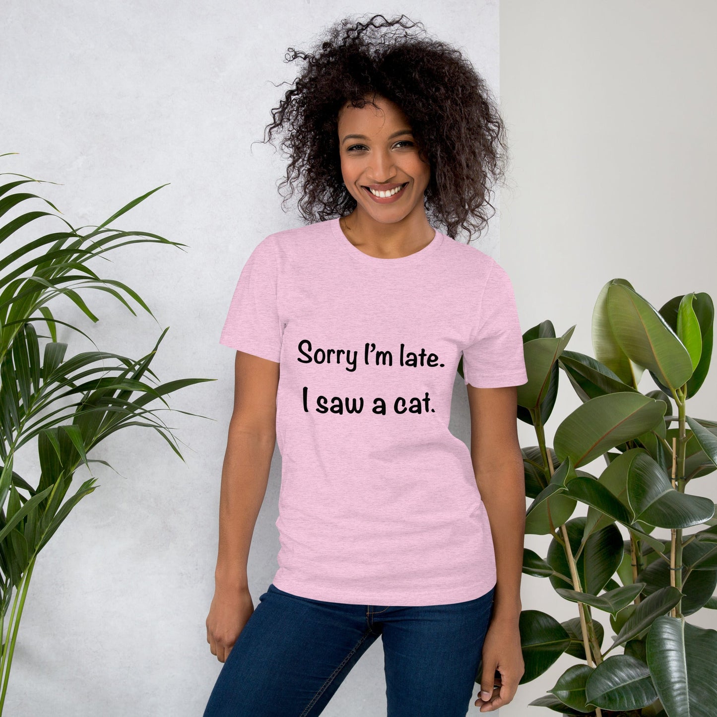 'Sorry I'm Late, I Saw a Cat' Premium Cotton T-Shirt - Jessie's Art Shop