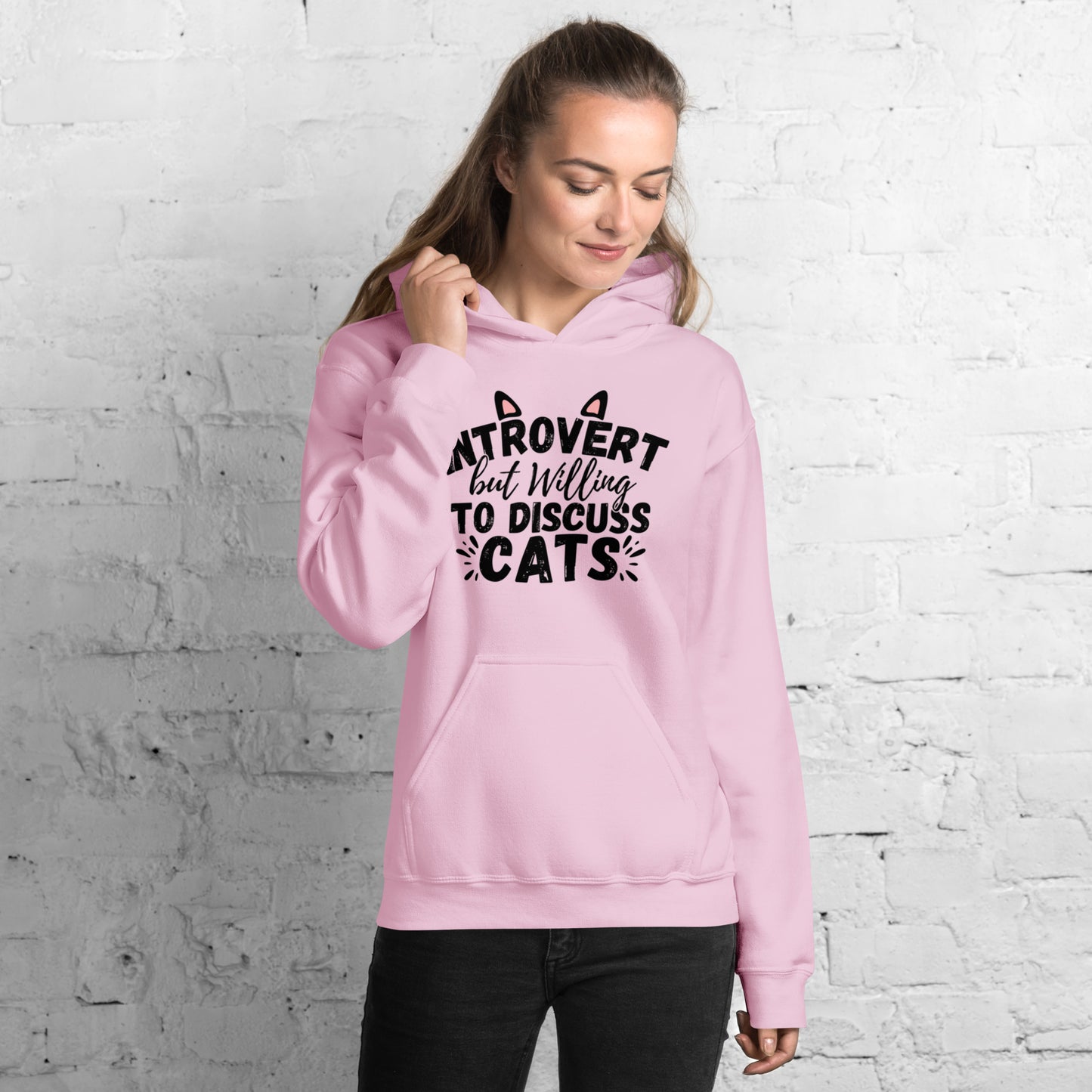 Introvert but willing to discuss cats Hoodie | Eco friendly sustainable clothing - Jessie's Art Shop