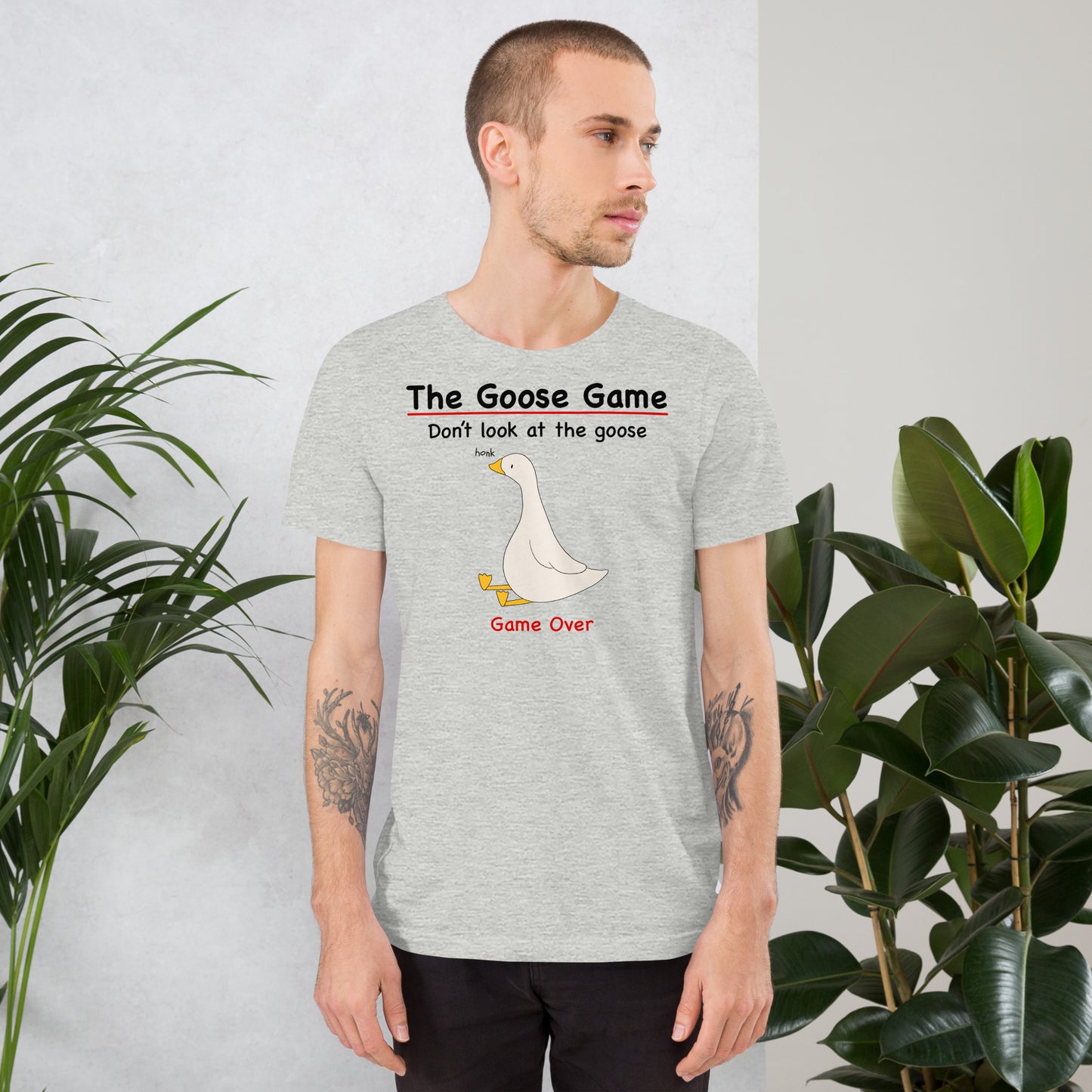 Funny goose T-shirt | Goose game don't look at the goose | Premium Cotton Tee - Jessie's Art Shop