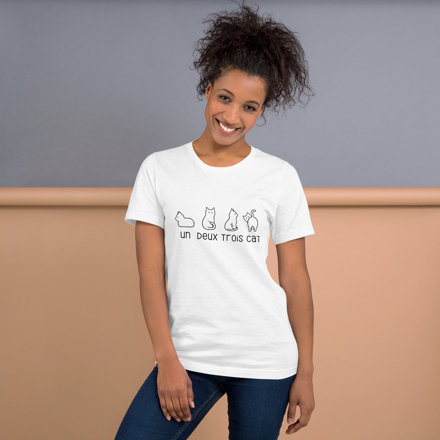 Funny Cat T-shirt | Un Deux Trois Cat | Premium Cotton Tee - Jessie's Art Shop