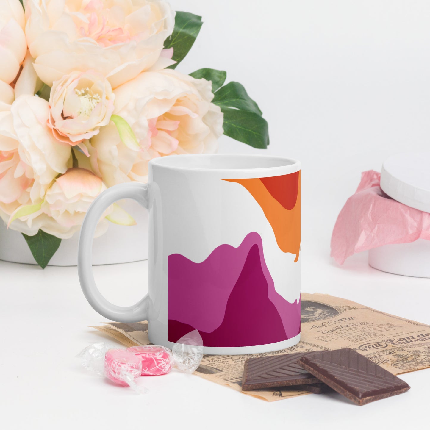 Lesbian Flag Wavy Design Mug | LGBTQ+ Eco Friendly Cup - Jessie's Art Shop