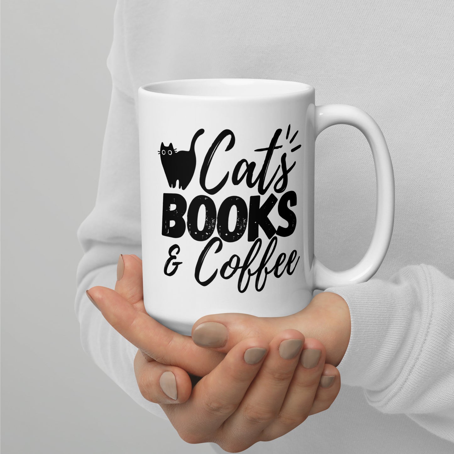 Cats Books and Coffee Mug | Wordart Design | Eco-Friendly Cup - Jessie's Art Shop