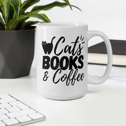 Cats Books and Coffee Mug | Wordart Design | Eco-Friendly Cup - Jessie's Art Shop