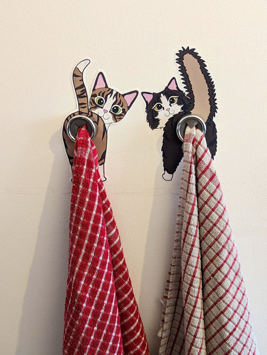 Funny cat butt tea towel holder | flannel, kitchen towel, dish cloth hook / holder - Customizable Breed & Colour, funny Cat Lover Gift