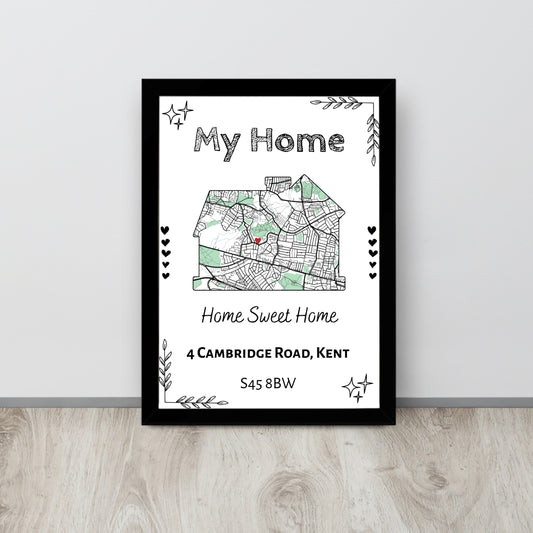Personalised housewarming print A4 | customisable gift for new homeowner | Eco-friendly | custom home address map | new house wallart